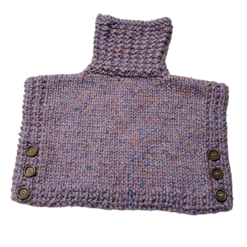 Hand Knit Cowl Neck Shoulder Warmer Dickey Purple Multicolor Speckled Sweater